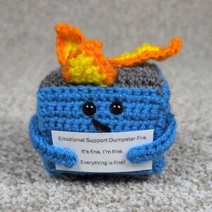 Crochet Emotional Support Dumpster Fire Plush Toy It's Fine Everything is Fine